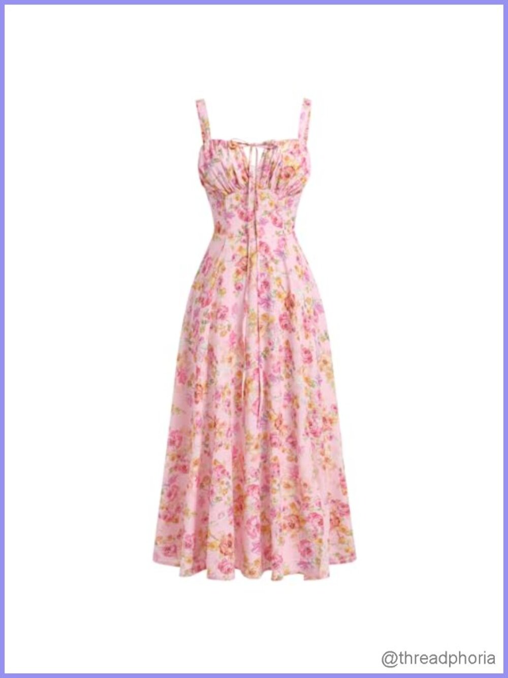 Floral Corset Midi Dress Spaghetti Strap High Slit Formal Cocktail
